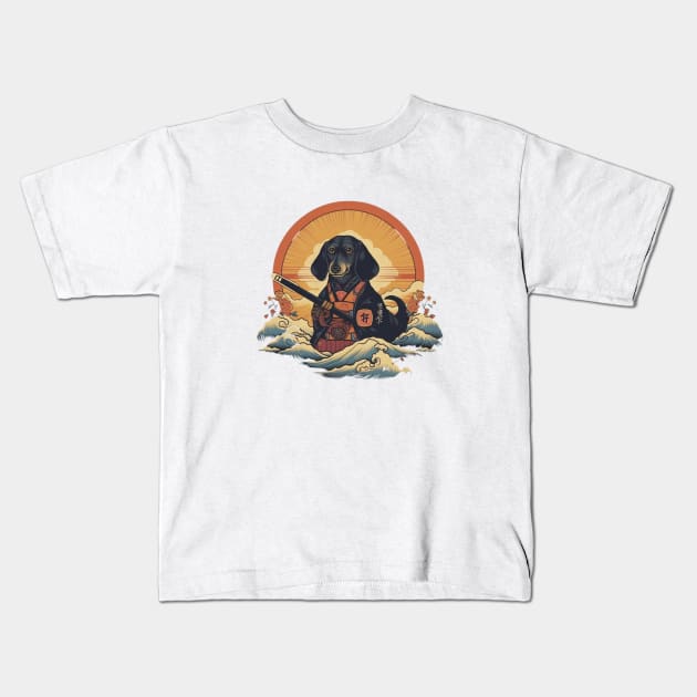 Dachshund Samurai Kids T-Shirt by ModernStyle610